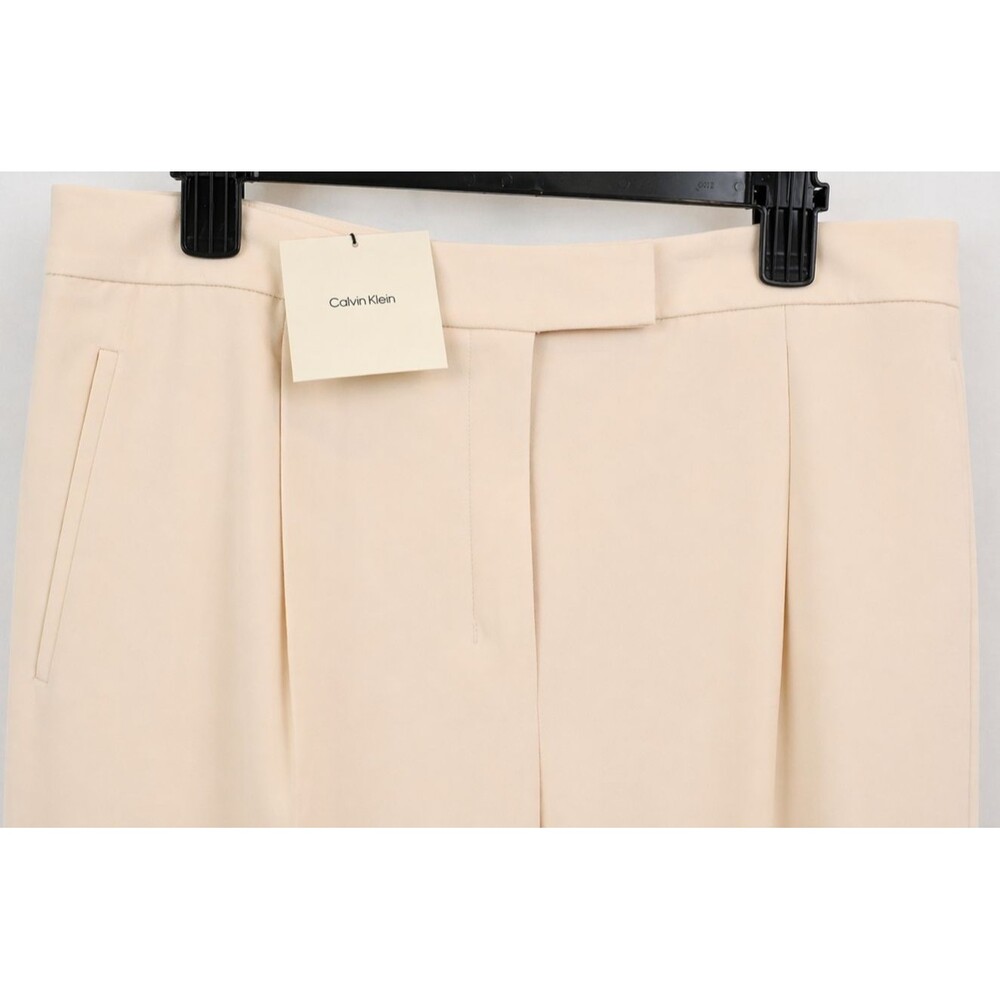 New Calvin Klein Wide Leg Dress Pants Size 8 Beige Pleated Trouser - Picture 4 of 4